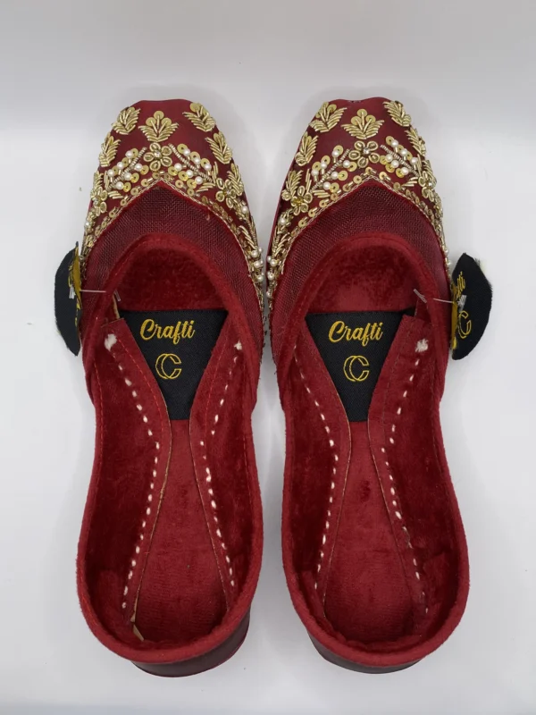 Maroon White Embroider Khussa - 9341 - Image 2