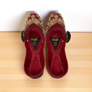 Maroon White Embroider Khussa - 9341